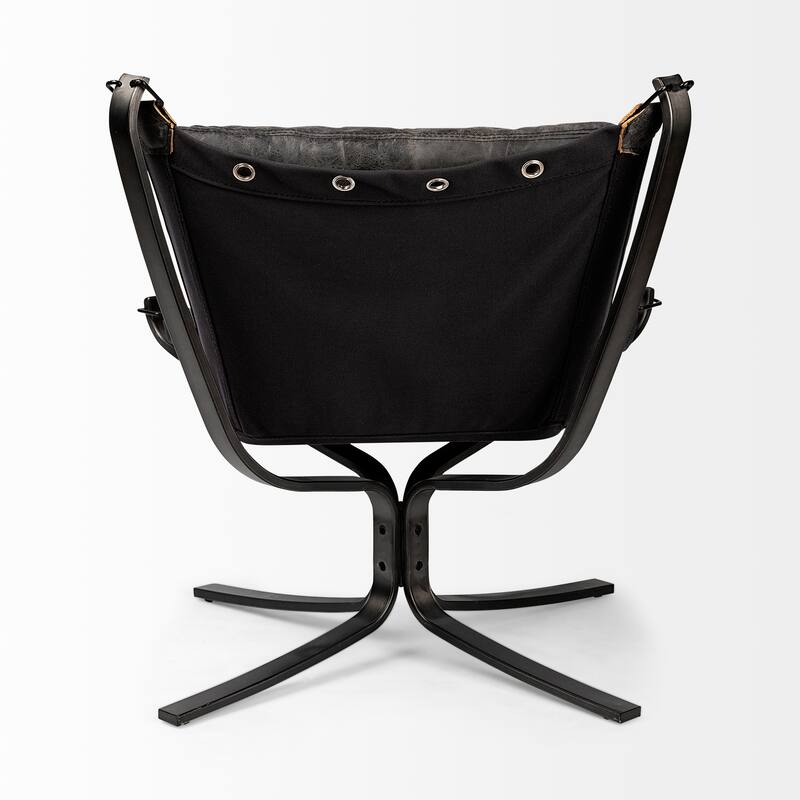 Colarado Black Leather Suspended Seat w/ Iron Frame Accent Chair