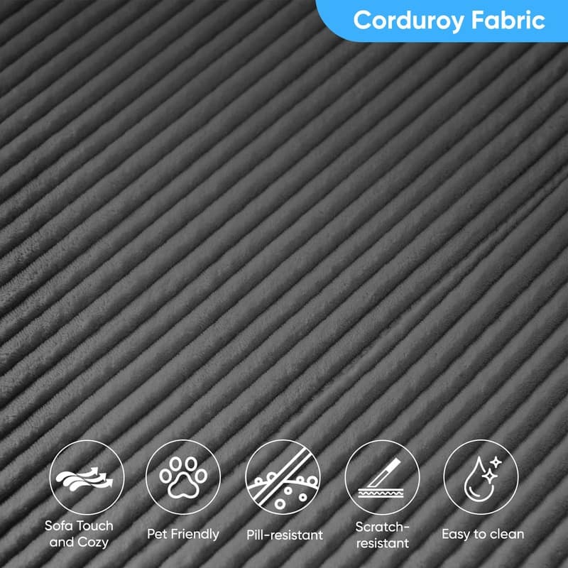 Mixoy 2-Pcs Free Combination Modular Sectional Sofas with Deep Seat,Corduroy L-Shaped Sofa with Chaise Lounge - 3-Seater