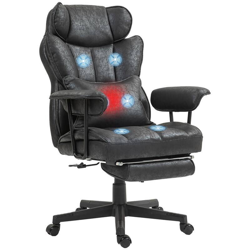 400LBS Heated Big and Tall Office Chair with Foot Rest and Lumbar Support, Executive Office Chair with 6 Vibration Points - Black
