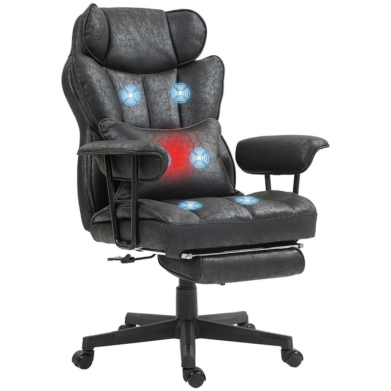 Heated Massage Executive Office Chair with 6 Vibration Points, Reclining Desk Chair with Lumbar Support and Footrest