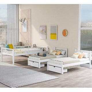 Full over Twin & Twin Triple Bunk Bed with Storage Drawers