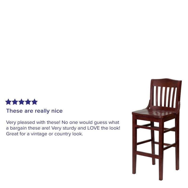 School House Back Wood Restaurant Dining Barstool - 18.5"W x 18.75"D x 44"H