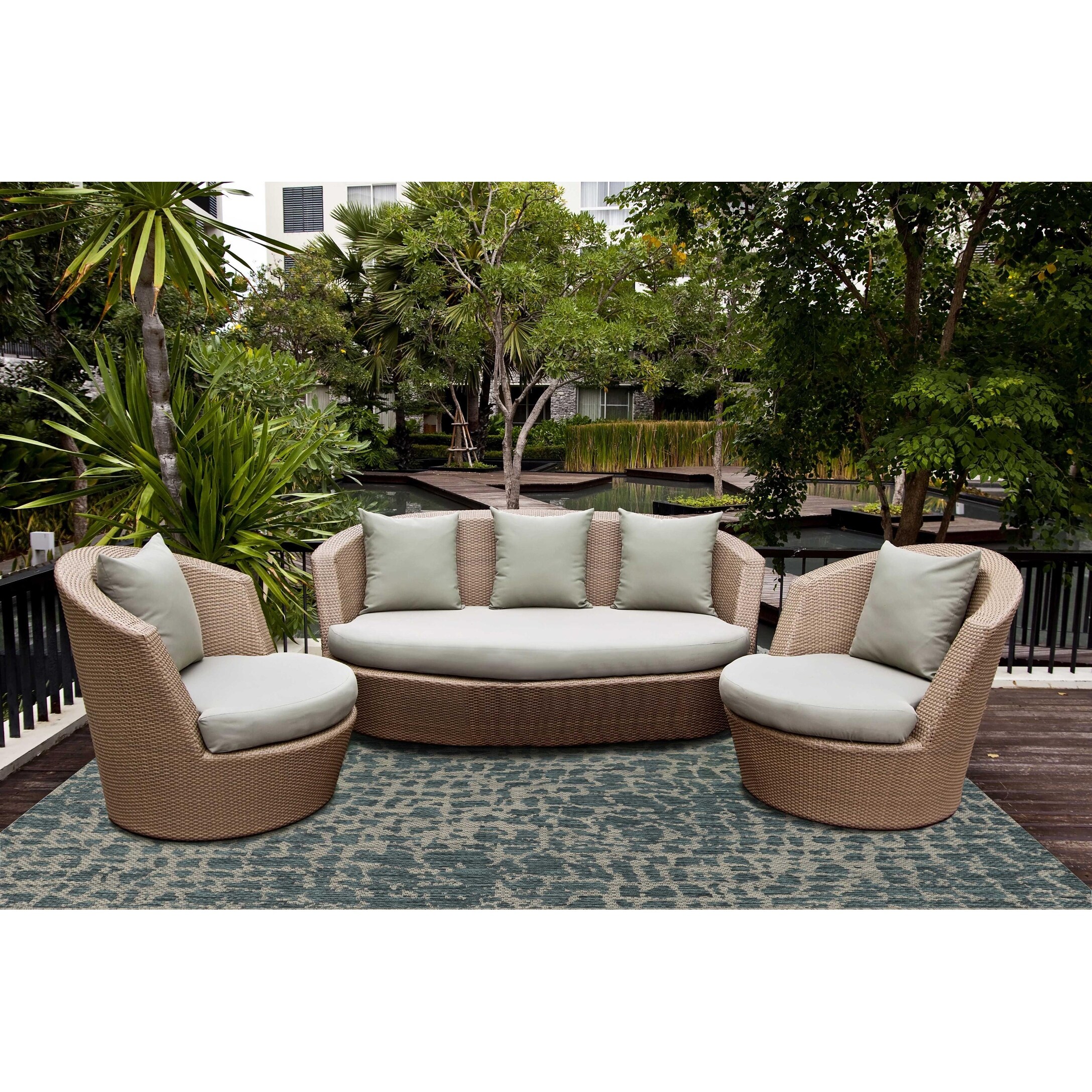 3'X4' Teal Machine Woven Uv Treated Animal Print Indoor Outdoor Accent Rug