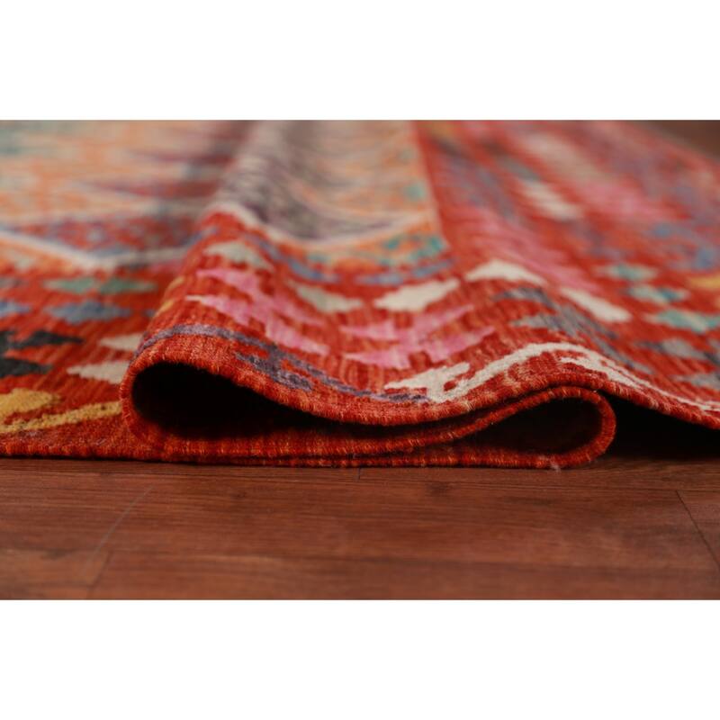All-Over Trellis Kilim Oriental Large Rug Hand-Woven Wool Carpet - 10'8"x 12'11"