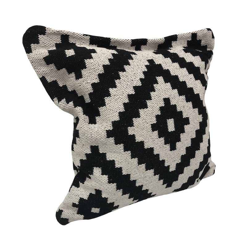 HomeRoots 24" X 24" Black and White Geometric Cotton Zippered Pillow