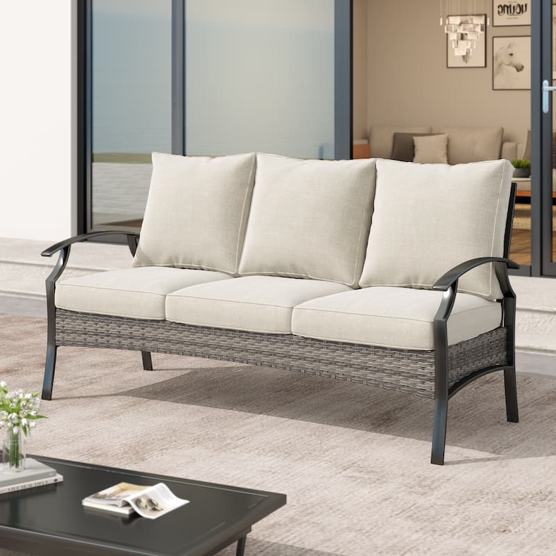 Outdoor Patio 50" W Loveseat/ 73" W Sofa with Cushions - Beige-Sofa