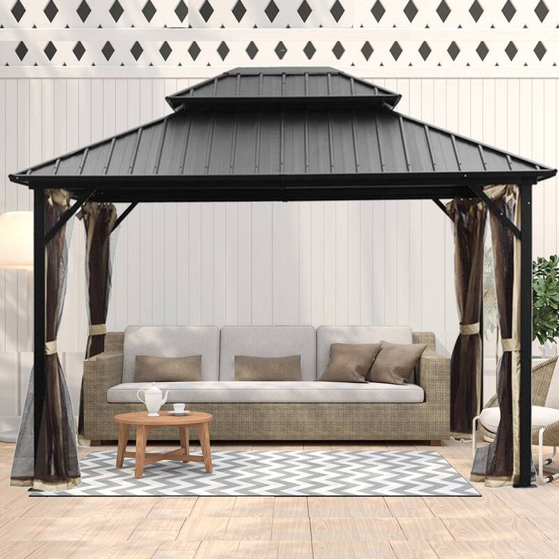 Outdoor Steel Gazebo Galvanized Steel Roof Aluminum Post Hardtop Gazebo