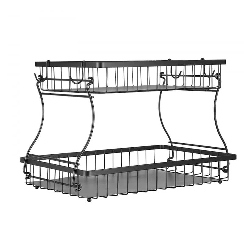 Matte Black Double-Layer Fruit Basket Holder Countertop Storage Organizer for Kitchen Fruits - 15.16” x 9.06” x 9.65”