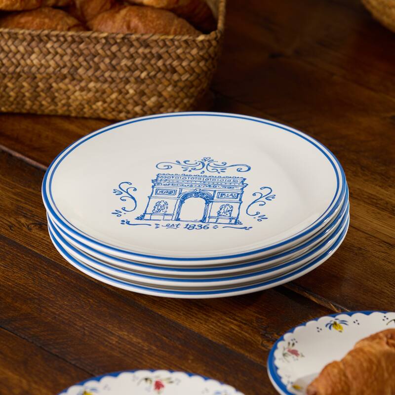 Certified International Bistro 9" Salad/Dessert Plates, Set of 4 Assorted Designs - 9.00"L x 9.00"W x 1.00"H