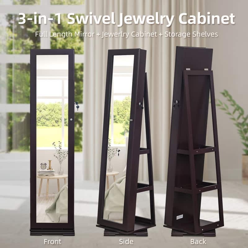 Brown Mirror Storage Cabinet 5 Tiers Rotatable Wooden Painted