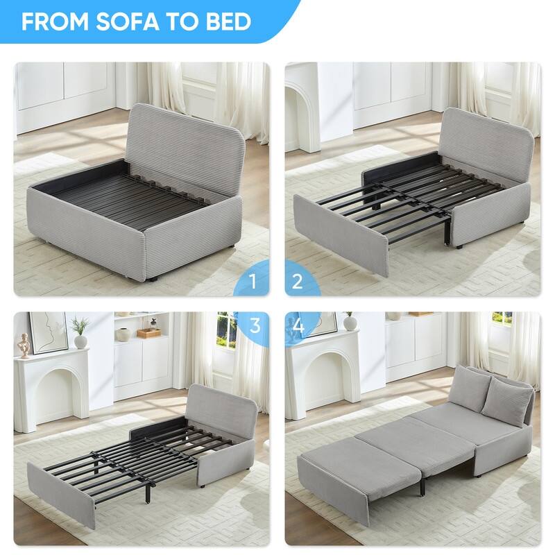 Mixoy Corduroy Fabric Queen Size/Twin Size Sofa Bed, 2-in-1 Modern Pull Out Sleeper Sofa Bed