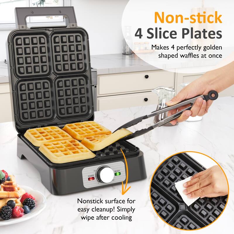 4-Slice Waffle Maker with Adjustable Temperature Control - N/A