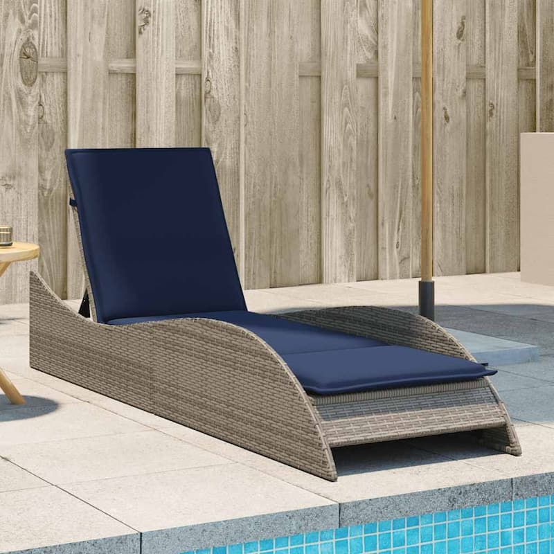 vidaXL Sun Lounger with Cushion Chaise Lounge Poly Rattan Brown/Gray/Black - 60 x 205 x 54/63/28.7 - Gray (5)