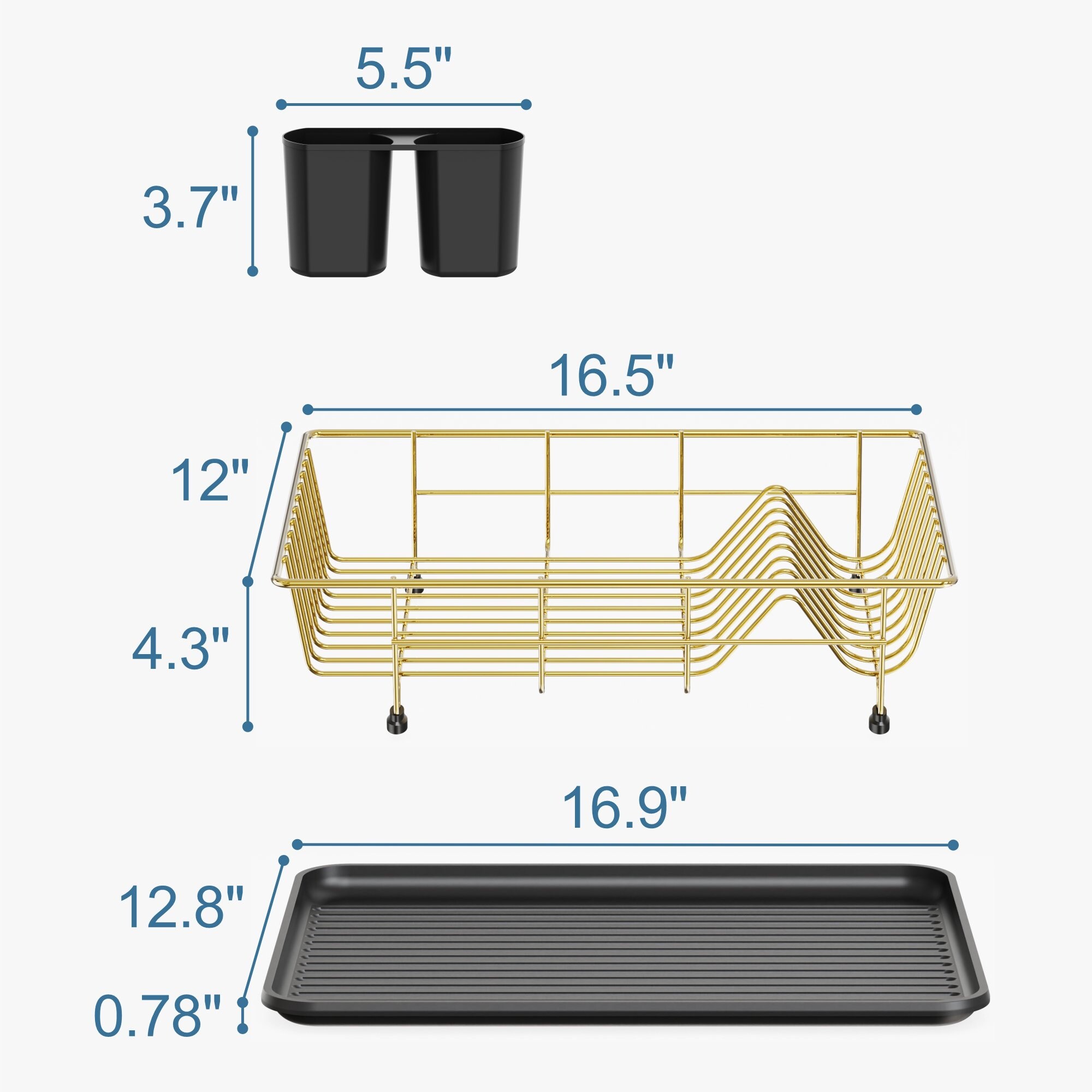 Dish Drying Rack,Dish Drainer with Tray Utensil Black/Golden - Bed Bath &  Beyond - 37477922