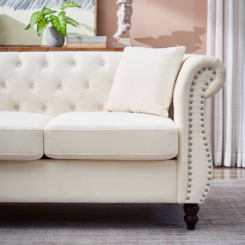 83.5" Velvet L-Shaped Sectional Sofa, 5-Seater Corner Couch with 3 Pillows