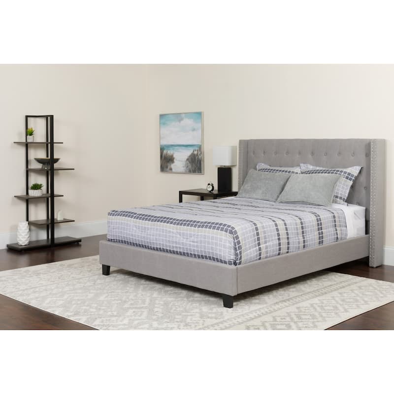 Tufted Upholstered Platform Bed w/ Memory Foam Pocket Spring Mattress - Light Gray - Full