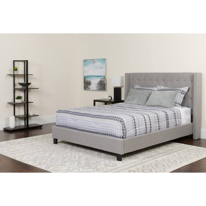 Tufted Upholstered Platform Bed with Pocket Spring Mattress - Light Gray - King