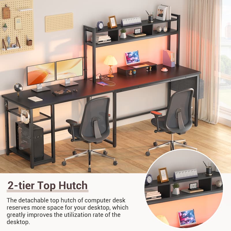 L-Shape Gaming Desk Wood Office Computer Table with Hutch and USB Port
