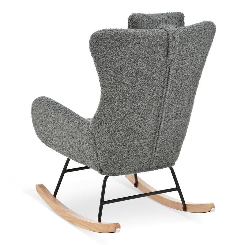 Polyester Glider Chair with Adjustable Headrest and Storage Pocket, Rubber Wood Base