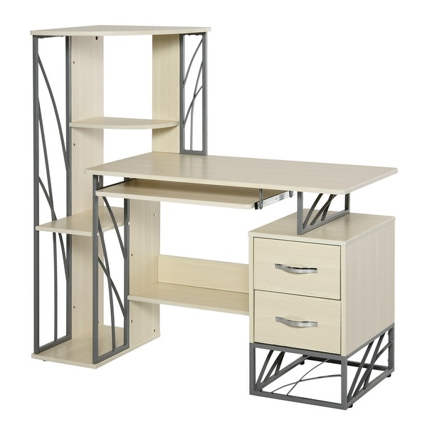 Two tier computer desk top with keyboard tray