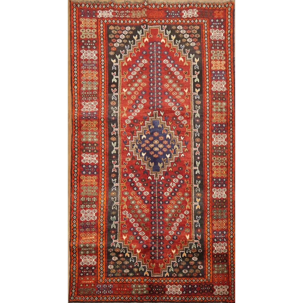 Hand Knotted Oriental 100% Wool Carpet Traditional Tribal Red Shiraz Area Rug - 6' 8'' X 3' 8''
