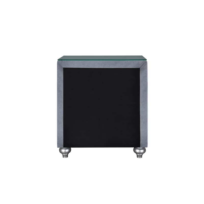 Luxury Upholstered Nightstand, Bedside Storage Cabinet with Velvet Tufted Drawer, Sofa Side Table with Tempered Glass Top