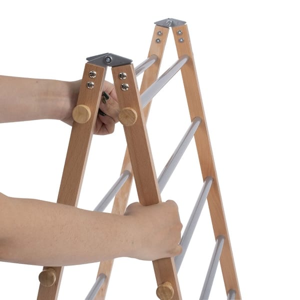 Wooden Clothes Drying Rack, Folding Laundry Towel Ladder Stand, Indoor