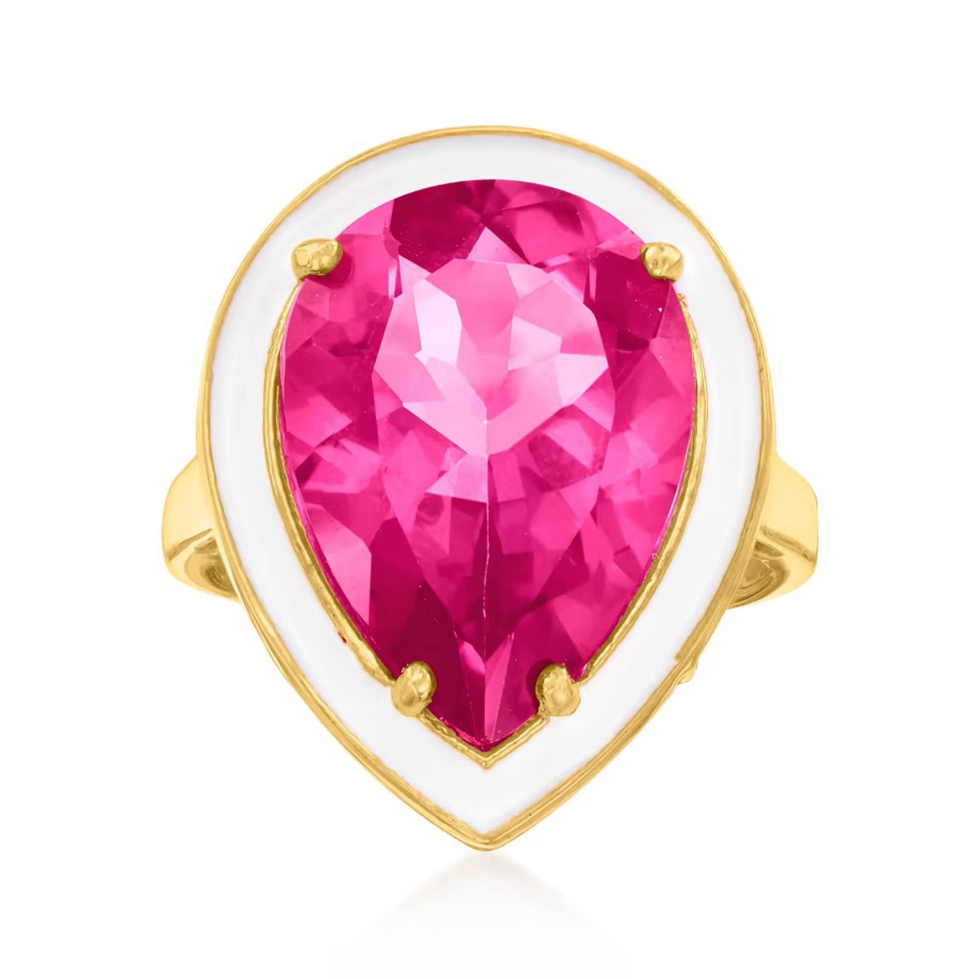 Pinctore 18K Yellow Gold Over Sterling Silver Pink Topaz Gemstone Solitaire Boho Ring