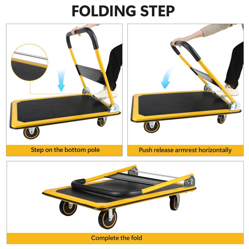 Platform Hand Truck Large Foldable Dolly Cart 360 Degree Swivel Wheels - Weight Capacity:660lbs