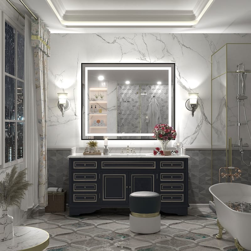 Black Metal Framed LED Front Light and Backlit Anti-Fog Wall Bathroom/ Vanity Mirror