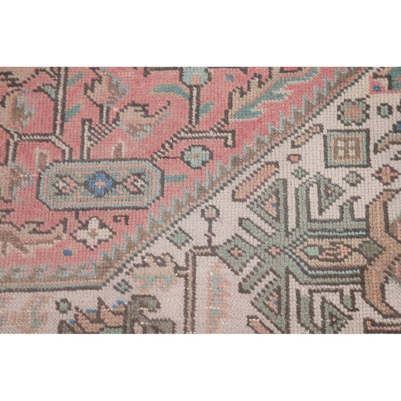 Pink Geometric Tabriz Persian Vintage Rug Hand-Knotted Wool Carpet - 9'6"x 12'4"