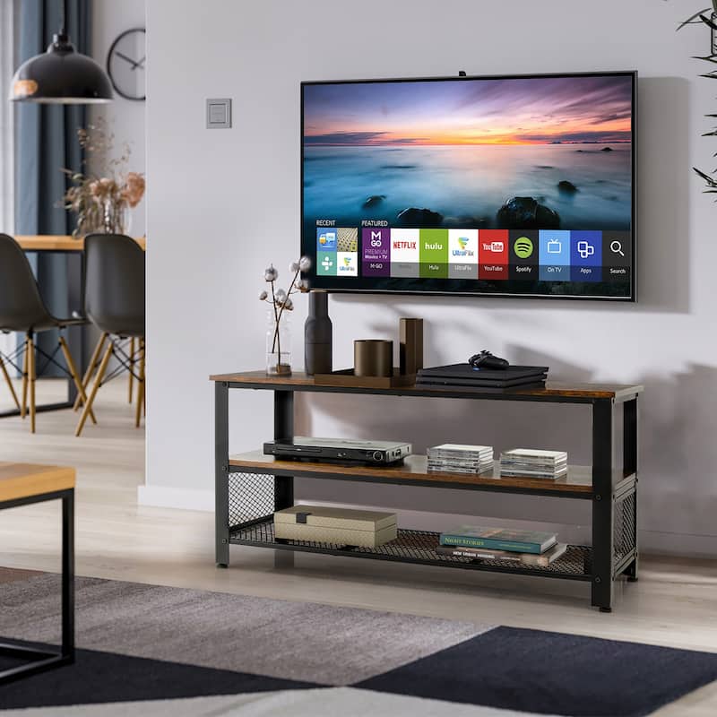 Wood TV Stand up to 50 Inches Entertainment Center w Storage Shelves