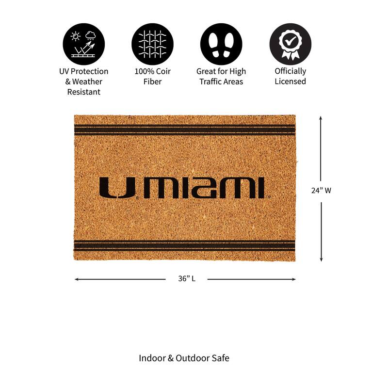University of Miami Monochrome Indoor/Outdoor Coir Door Mat