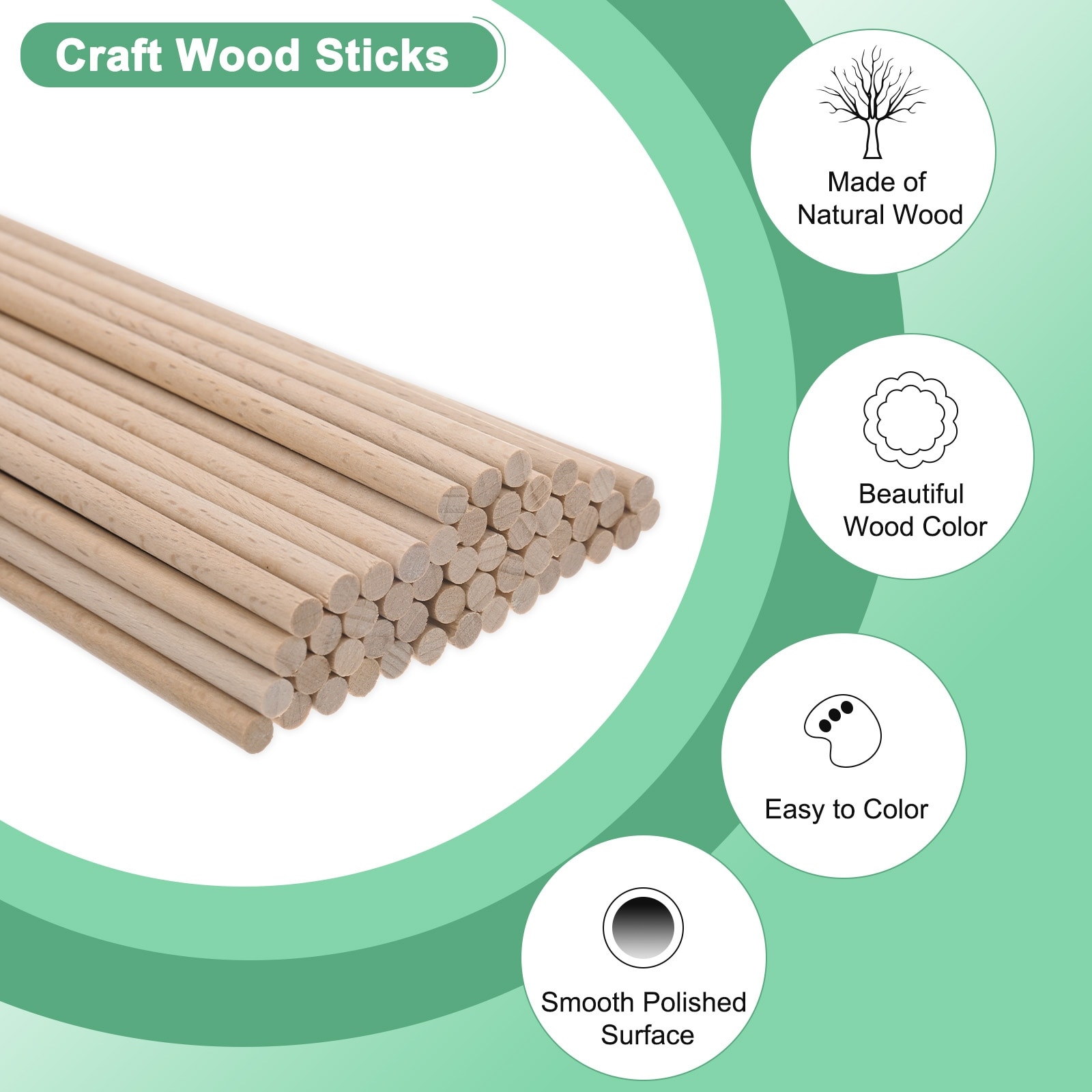 Dowel Rods Wood Sticks, Wooden Dowel Rods, Unfinished Hardwood Sticks, Precut Dowels for Crafting/DIYers/Make Baking/Decorating