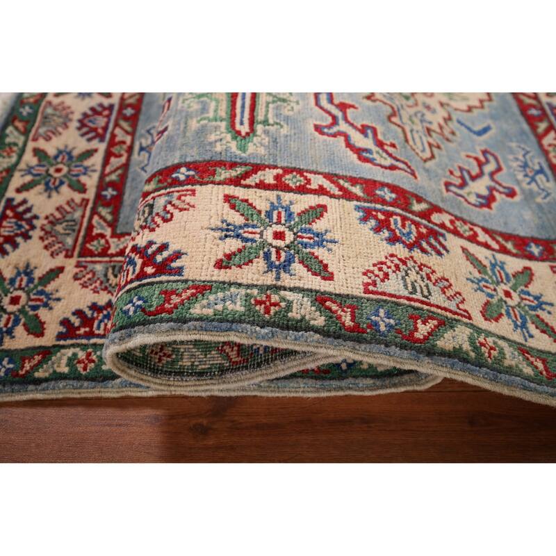 Light Blue Traditional Kazak Foyer Rug Hand-Knotted Wool Carpet - 3'3" x 4'11"