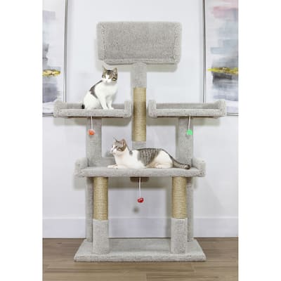 56" Extra Large Multi-Level Cat Tree Tower with Spacious Perches, Raised Edges and Thick Sisal Rope Posts for Big Cats