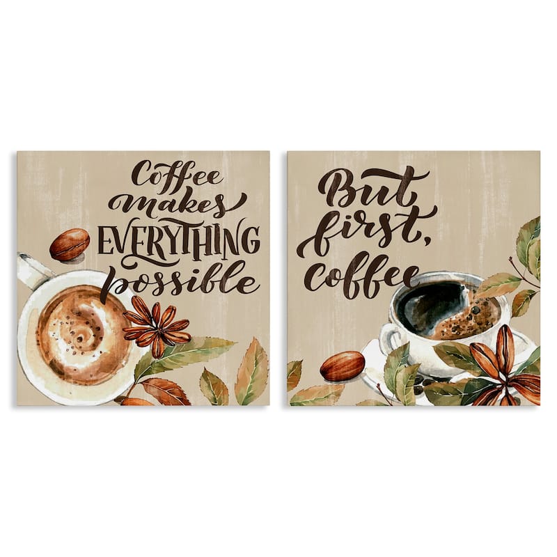 Stupell Morning Coffee Classic Phrases Canvas Wall Art Design By Kim Allen (Set of 2) - 17 x 17