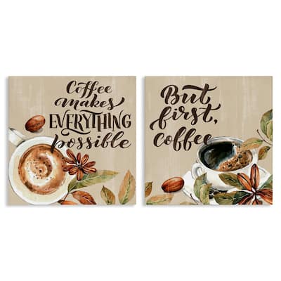 Stupell Morning Coffee Classic Phrases Canvas Wall Art Design By Kim Allen (Set of 2)