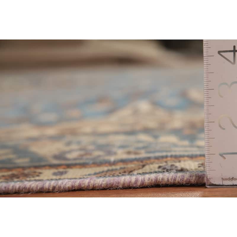 Floral Tabriz Persian Rug Handmade Blue Traditional Wool Carpet - 9'9"x 12'9"