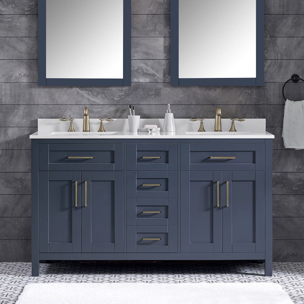 OVE Tahoe 60 in. Double Sink Bathroom Vanity in Midnight Blue with Countertop - 60"