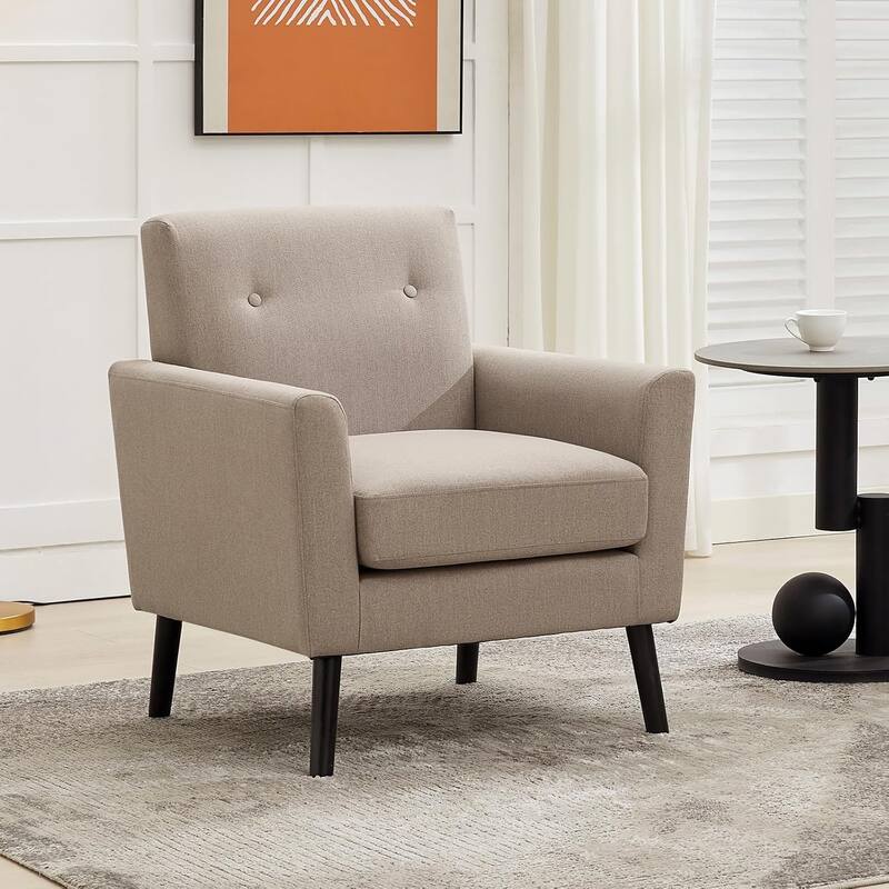 Mid-Century Accent Chairs, Modern Living Room Chairs with Linen Fabric - Grey