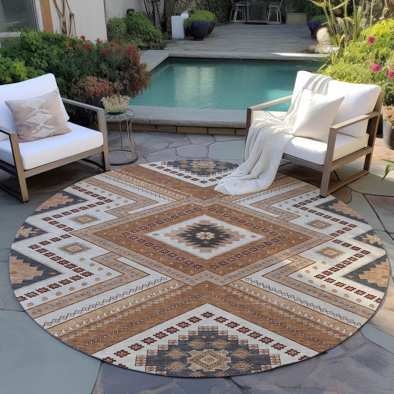 Machine Washable Indoor/ Outdoor Global Boho Chantille Rug - Copper - 8' x 8'
