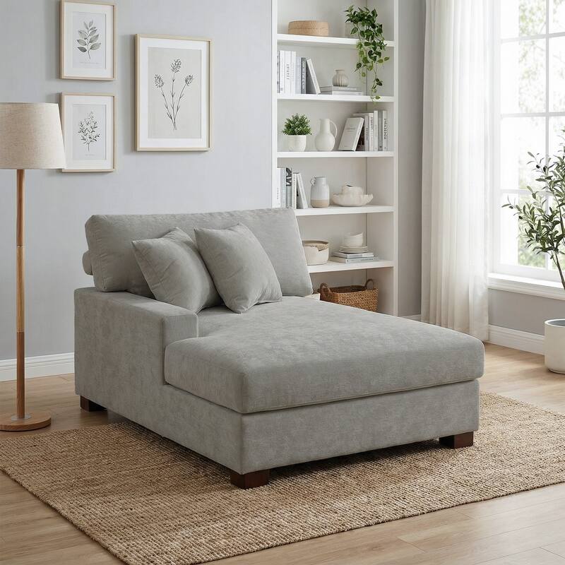 Oversized Chenille Modular Chaise Lounge With Deep Seat