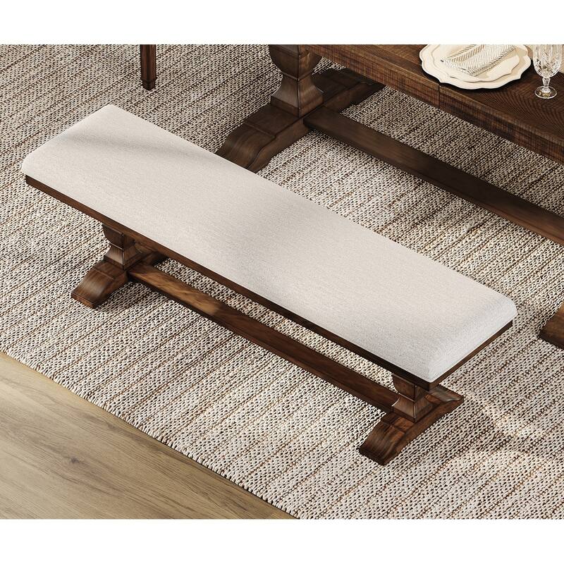 Farmhouse Dining Chair and Bench Set, Solid Wood Upholstered Armless Chair and Dining Bench with Turned Legs