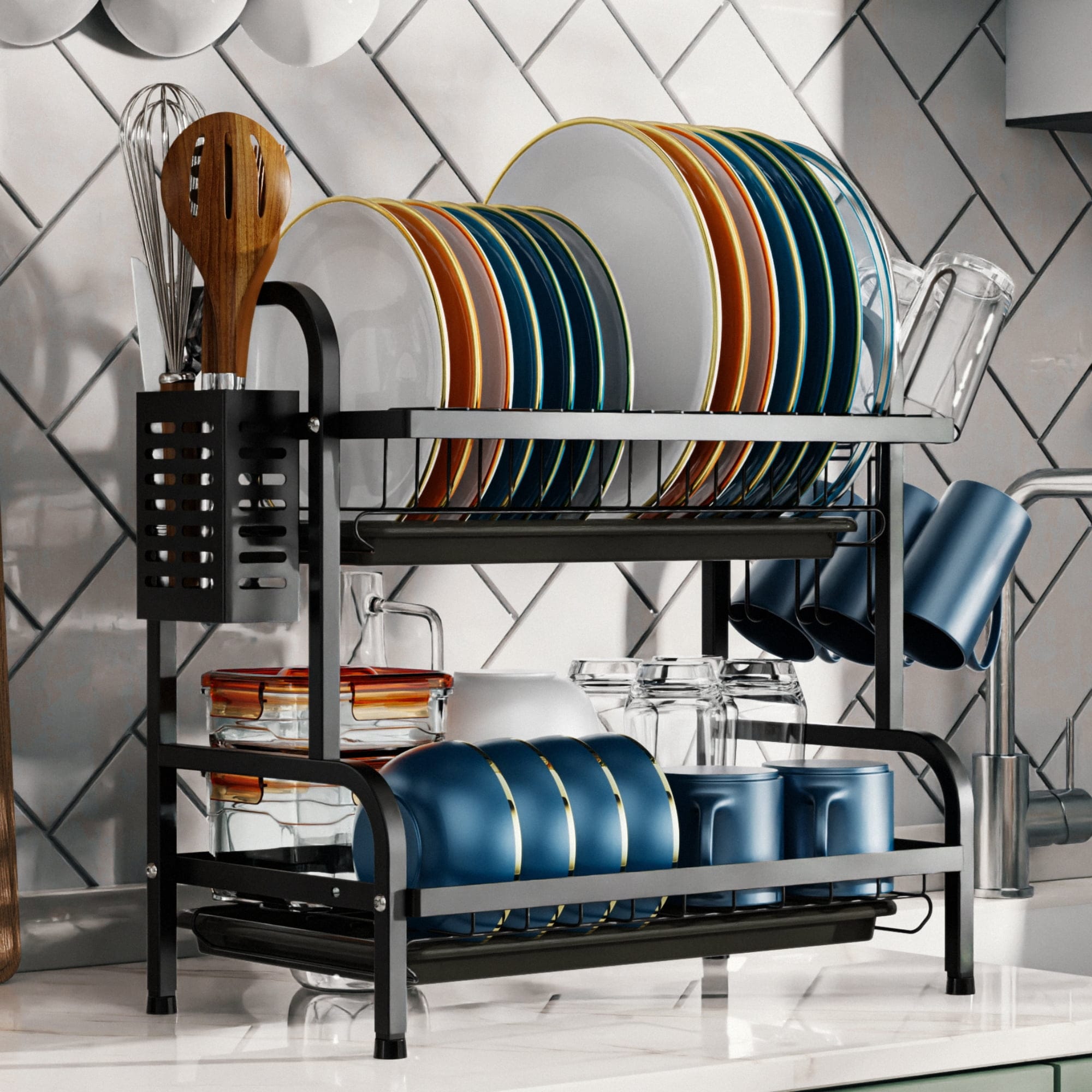 2 Tier Dish Racks with Water Tray On Sale Bed Bath Beyond