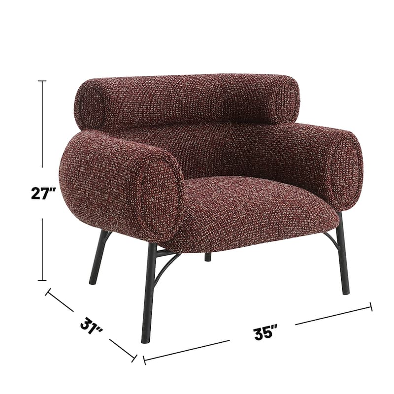 Tweed Fabric Upholstered Accent Chair in Maroon