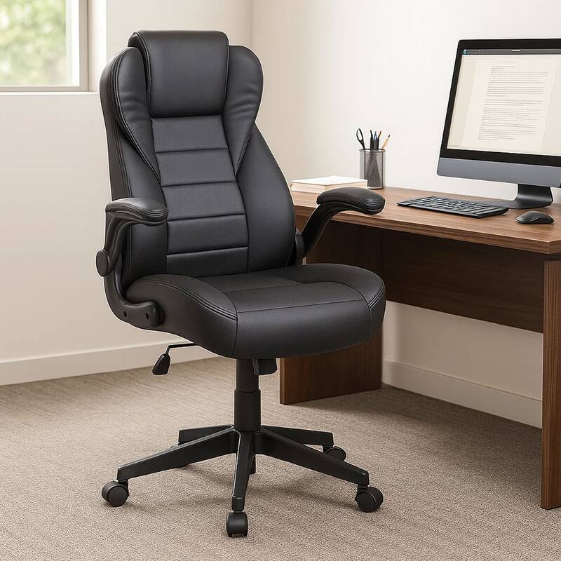 Yang Executive High-Back Armchair with Caster Wheels, Black Vinyl