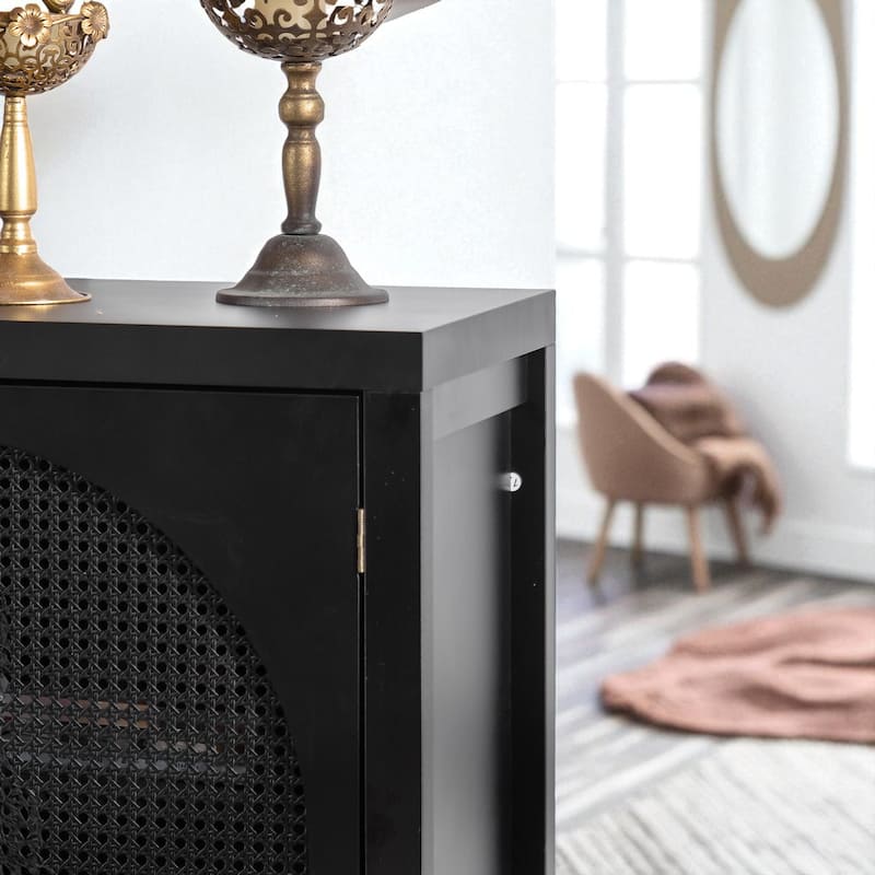 Modern Sideboard Buffet Cabinet with Rattan Doors, 58" Storage Console Cabinet with Adjustable Shelves for Entryway or Kitchen