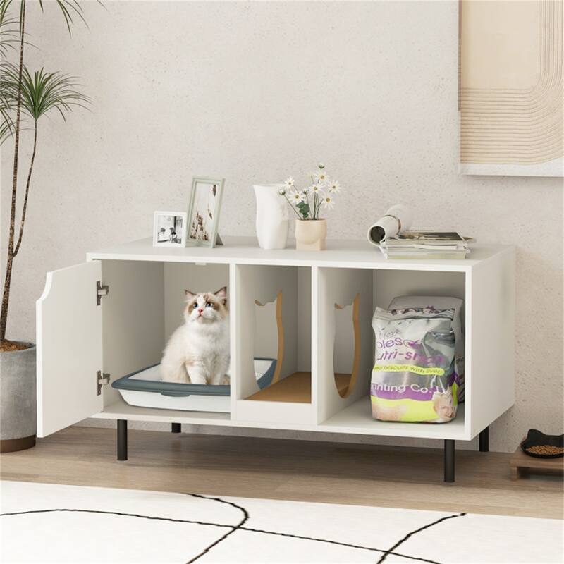 Hidden Cat Litter Box Cabinet With Storage And Scratch Pad