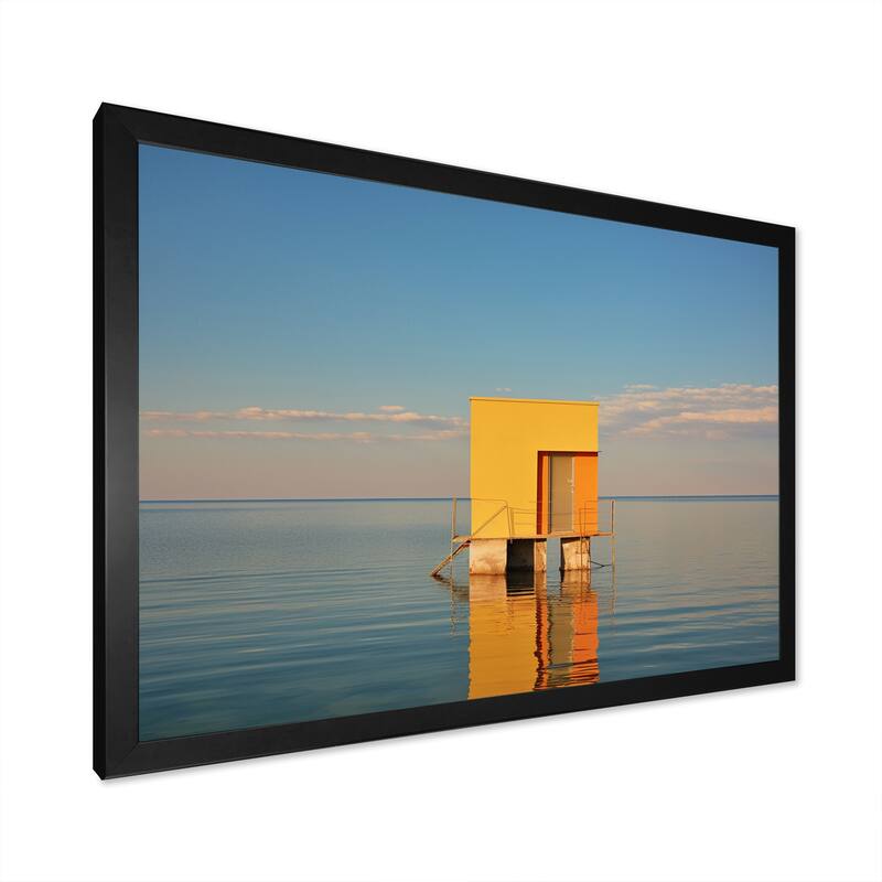 Designart "Coastal Minimalism Yellow Building In The Water I" Beach Framed Canvas Prints